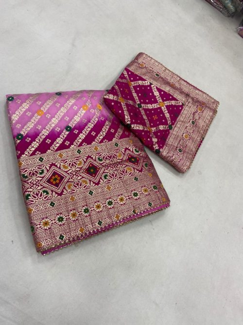 Designer Banarasi Silk Wedding Lehenga with Jaipuri Dupatta - Image 3
