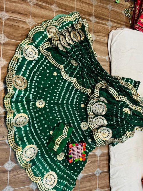 Rajasthani Bandhej Silk Lehenga with Gotta Patti