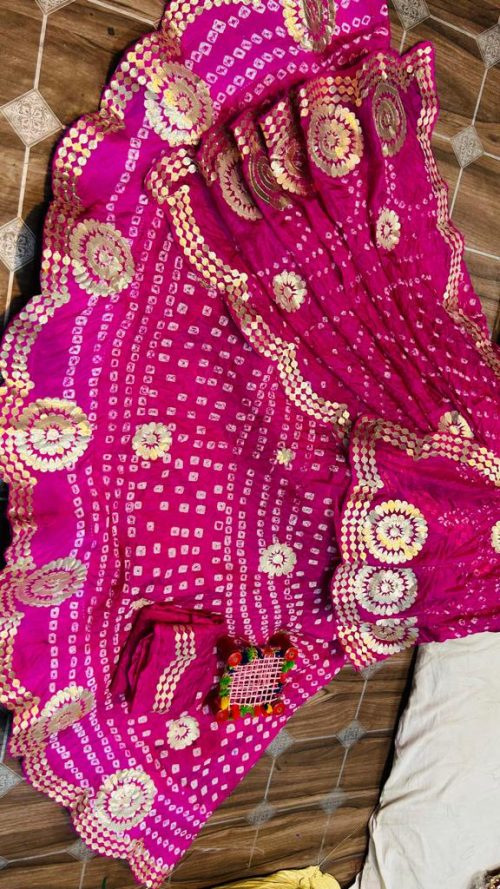 Rajasthani Bandhej Silk Lehenga with Gotta Patti - Image 5