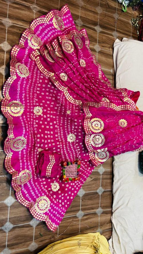Rajasthani Bandhej Silk Lehenga with Gotta Patti - Image 8