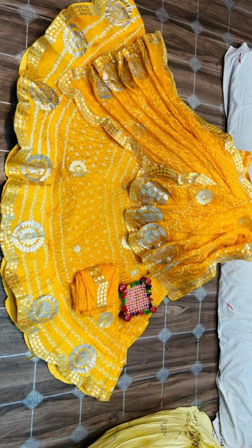 Rajasthani Bandhej Silk Lehenga with Gotta Patti - Image 4