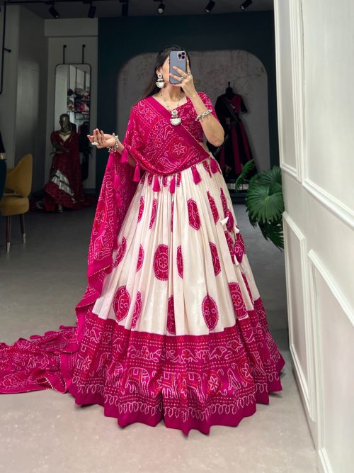 Silk Bandhej Lehenga Choli with Dupatta for Women - Image 9