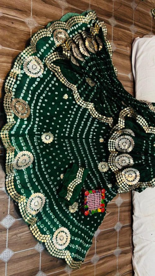 Rajasthani Bandhej Silk Lehenga with Gotta Patti - Image 3