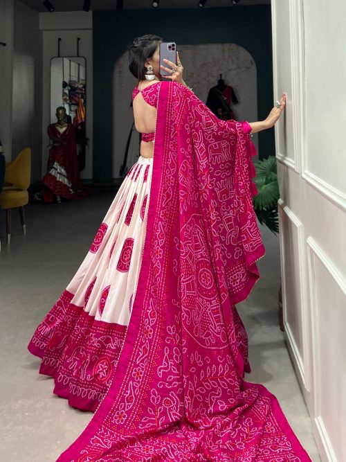 Silk Bandhej Lehenga Choli with Dupatta for Women - Image 11