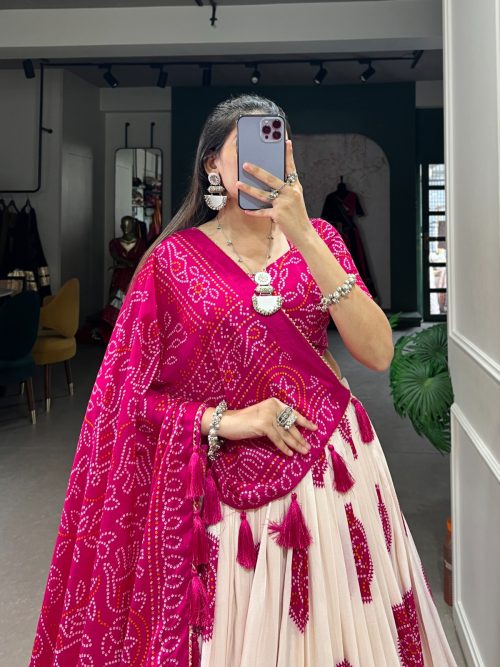 Silk Bandhej Lehenga Choli with Dupatta for Women - Image 10