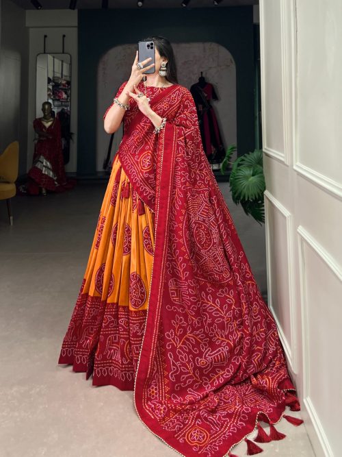 Silk Bandhej Lehenga Choli with Dupatta for Women - Image 16