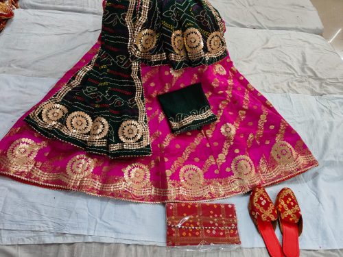 Banarasi Silk Lehenga with Heavy Gotta Patti Work - Image 6