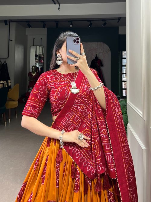 Silk Bandhej Lehenga Choli with Dupatta for Women - Image 15