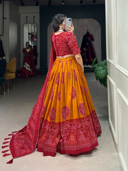 Silk Bandhej Lehenga Choli with Dupatta for Women - Image 17