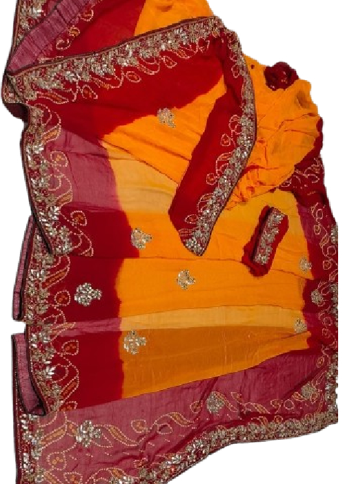 Peela Handwork Bandhej Saree with Jaipuri Print