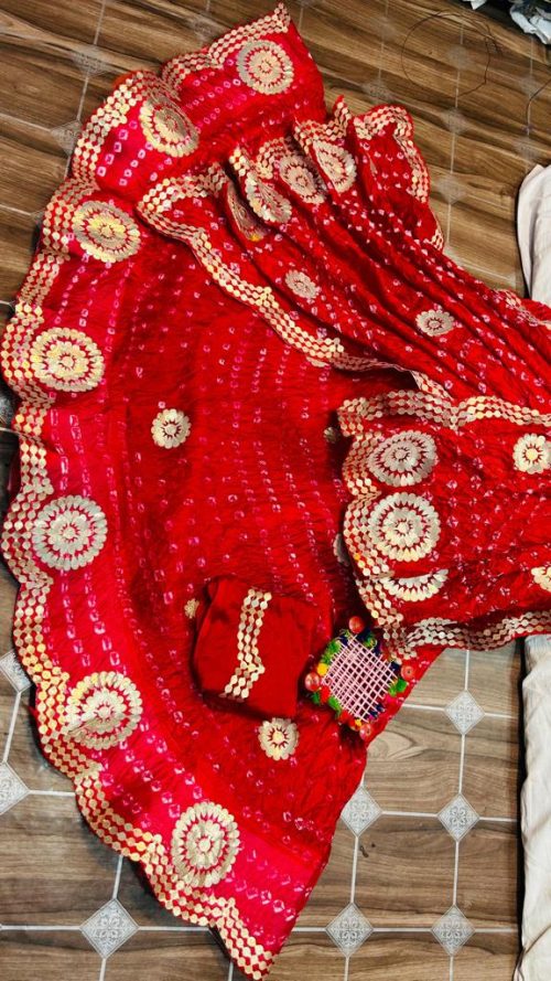 Rajasthani Bandhej Silk Lehenga with Gotta Patti - Image 2