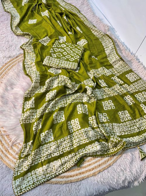 Soft Cotton Batik Saree with Tie-Dye Print & Running Blouse - Image 5
