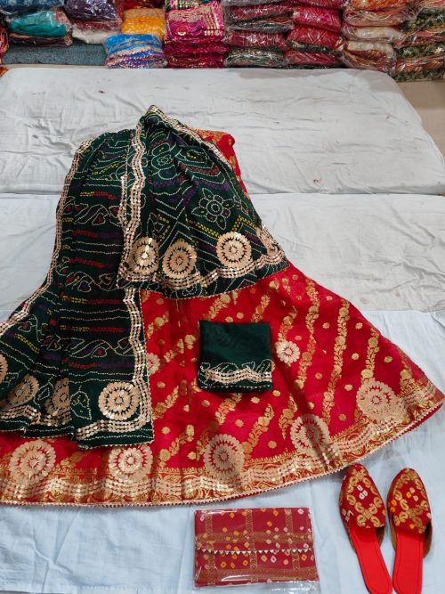 Banarasi Silk Lehenga with Heavy Gotta Patti Work - Image 3