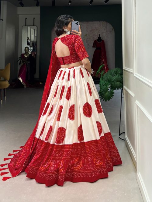 Silk Bandhej Lehenga Choli with Dupatta for Women - Image 4
