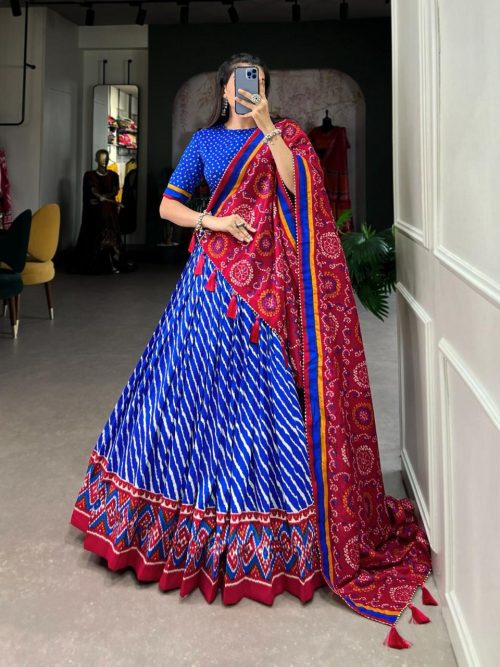 Designer Silk Bandhej Lehenga Choli with Dupatta - Image 2