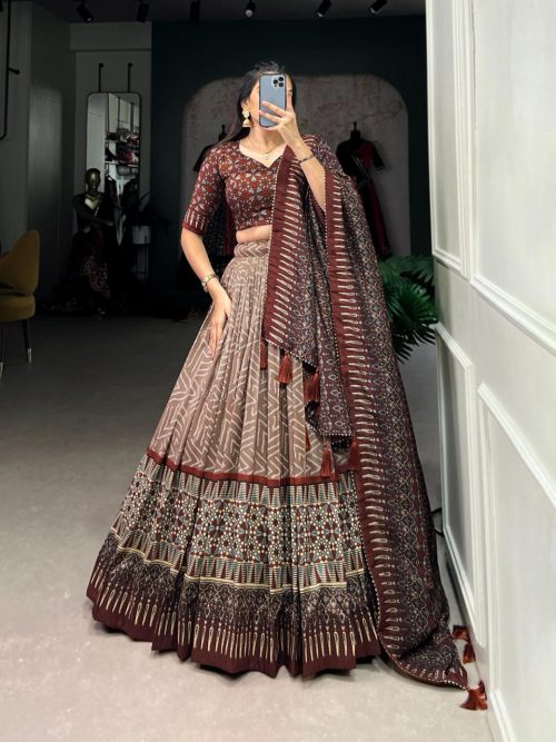 "Designer Bandhej Silk Lehenga Choli with Dupatta" - Image 2