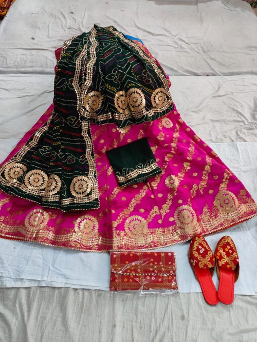 Banarasi Silk Lehenga with Heavy Gotta Patti Work - Image 4