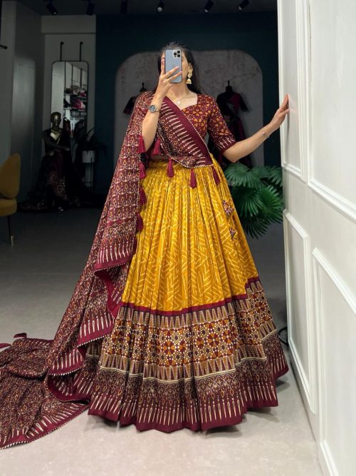 "Designer Bandhej Silk Lehenga Choli with Dupatta" - Image 3