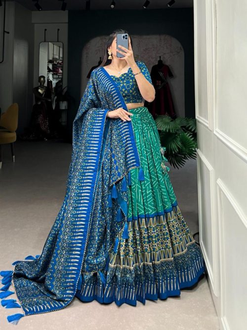 "Designer Bandhej Silk Lehenga Choli with Dupatta" - Image 4