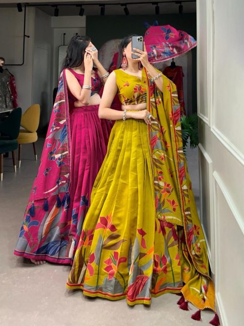 Silk Bandhej Lehenga Choli with Dupatta for Women