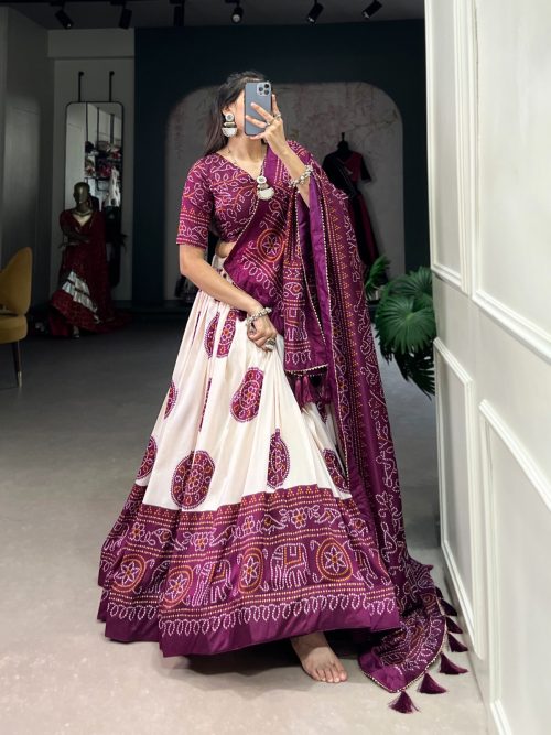 Silk Bandhej Lehenga Choli with Dupatta for Women - Image 12