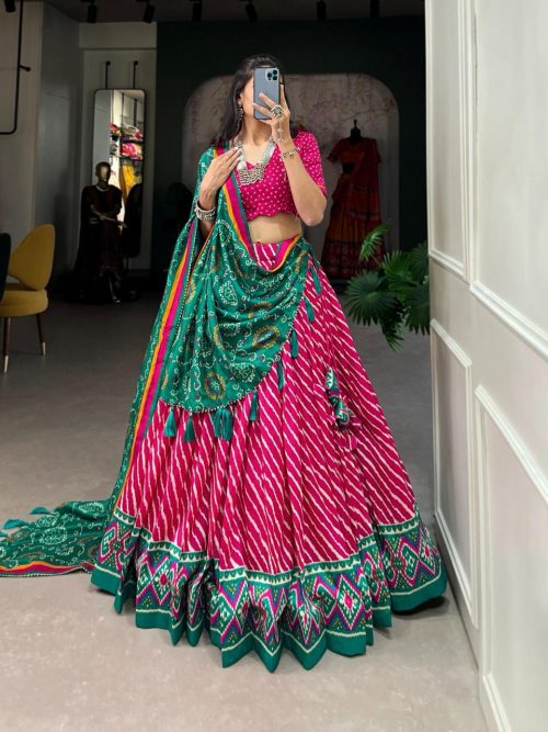 Designer Silk Bandhej Lehenga Choli with Dupatta