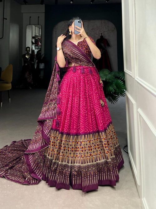 "Designer Bandhej Silk Lehenga Choli with Dupatta"