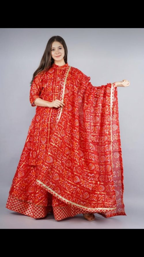 Rajasthani Bandhej Ghatchola Lehenga Kurti Dupatta Set - Image 3