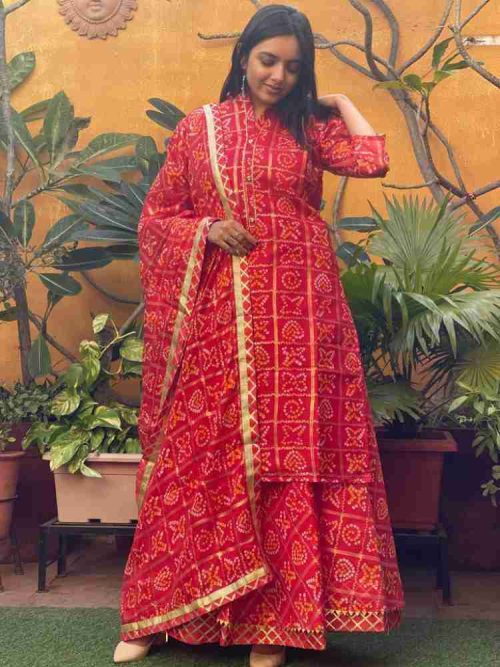 Rajasthani Bandhej Ghatchola Lehenga Kurti Dupatta Set - Image 2