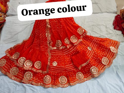 Rajasthani Bandhej Silk Lehenga with Gotta Patti - Image 7
