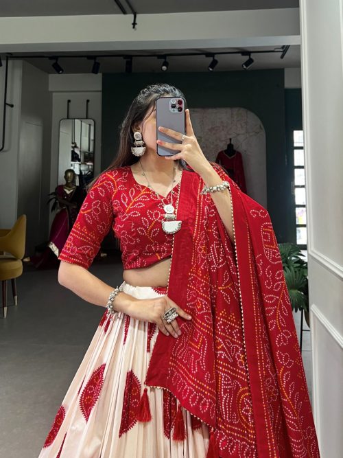 Silk Bandhej Lehenga Choli with Dupatta for Women - Image 2
