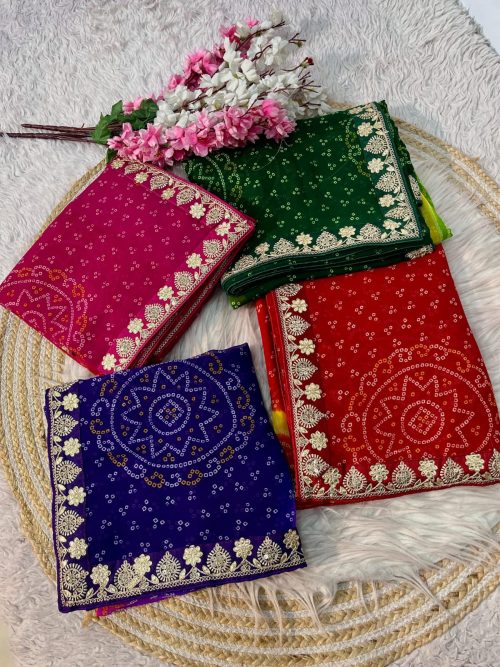 Georgette Saree with Gota Sequence Work and Lace Border.