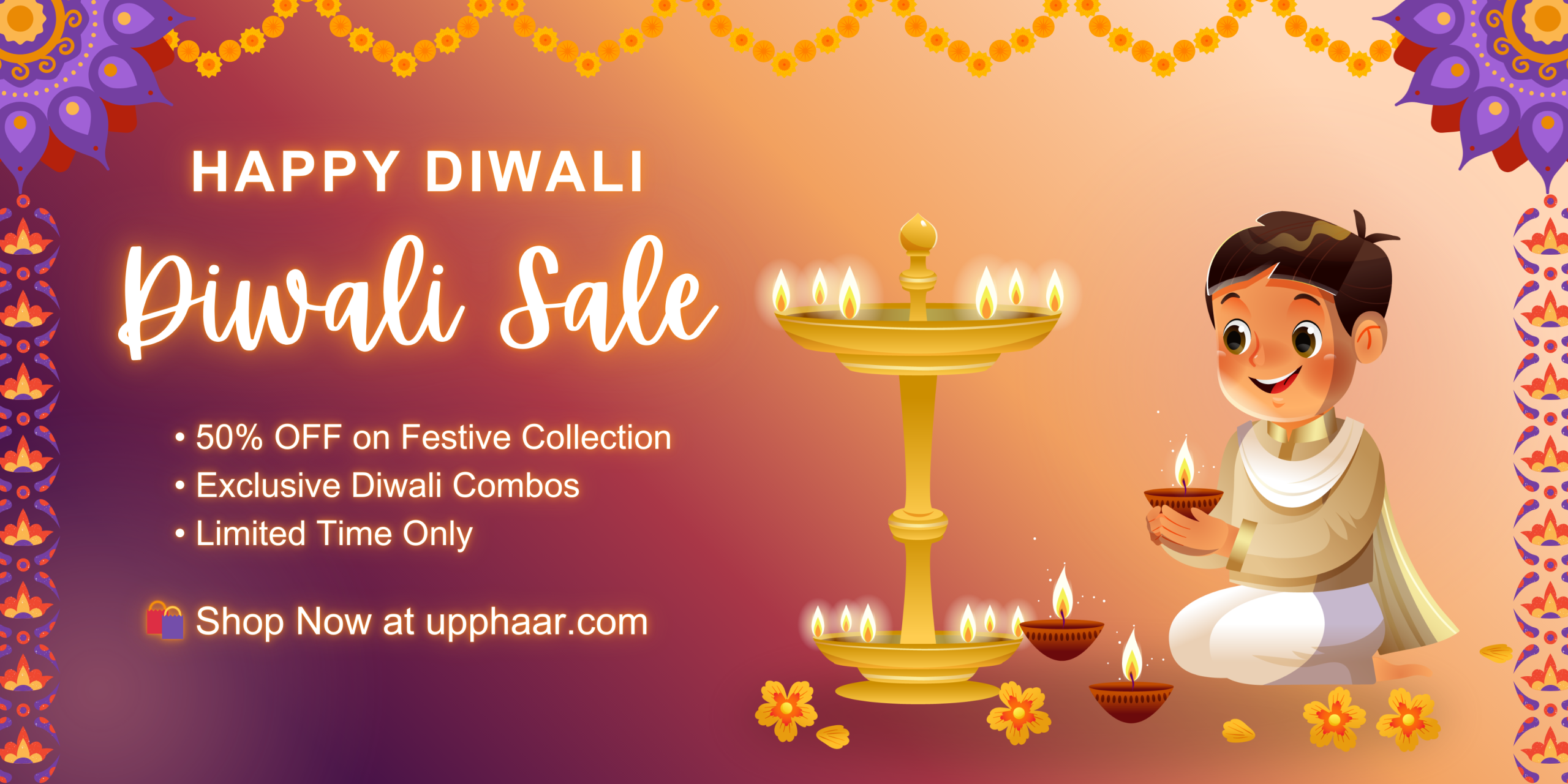 Gold and Brown Traditional Happy Diwali Banner Landscape (3)