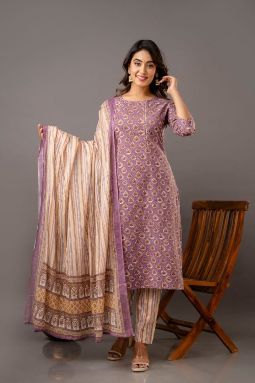 Women’s lavender Cotton Kurti Set