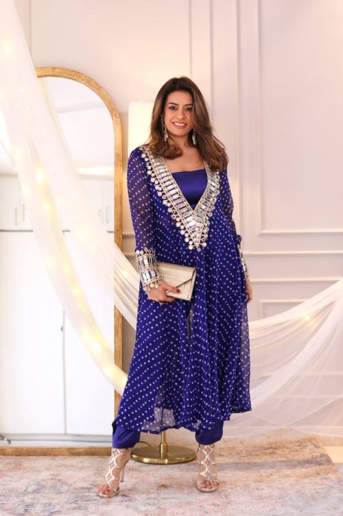 blue kurti set for women.