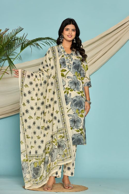 off-white cotton kurti set for Women's