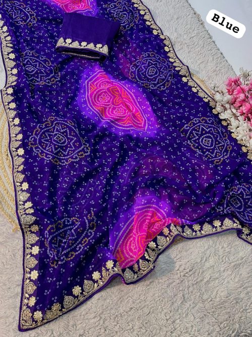 Purple Georgette Saree Featuring Gota Sequence Work with Lace Border.