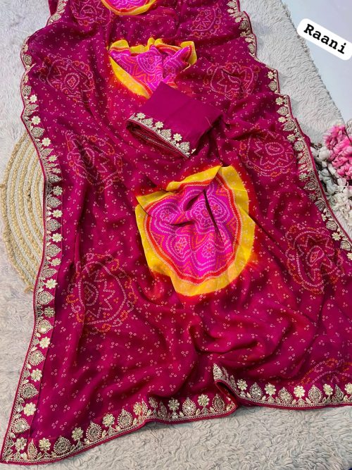 Pink Georgette Saree with Traditional Gota Work and Lace Detail