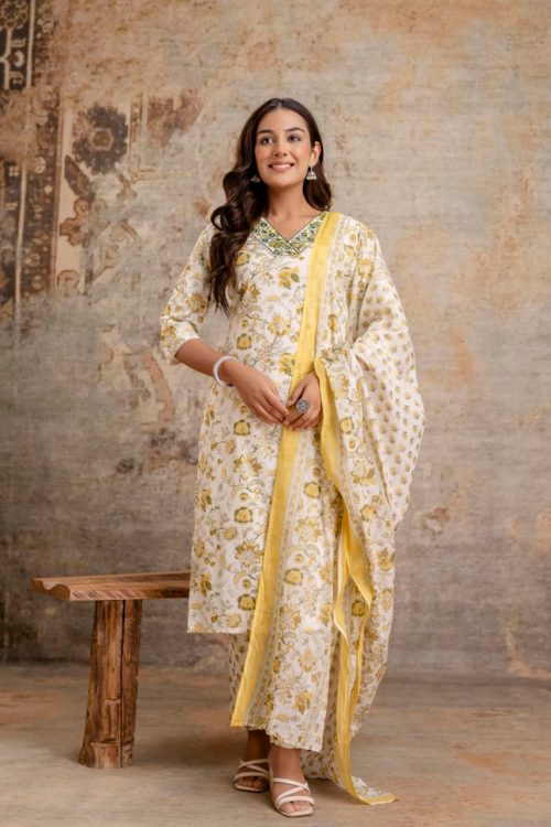 Yellow cotton kurtis for women Dupatta – Women’s Ethnic Wear M to XXL