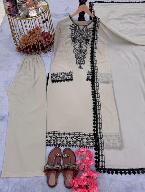 Faux Georgette Top Bottom Dupatta Set